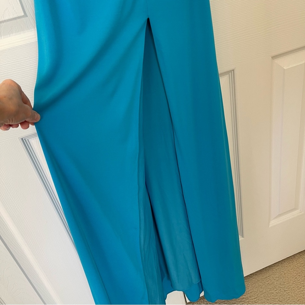 NWT Halston Ivanna Grecian Matte Jersey Aqua Turquoise Blue Formal Gown Dress - Picture 8 of 16